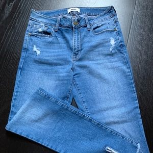 JBD Mid Rise Frayed Hem Split Skinny Jeans